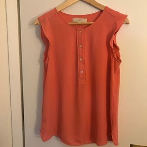 Loft Coral sleeveless ruffle shirt size petite M